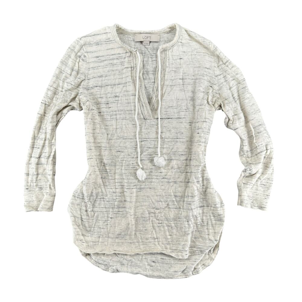 Ann Taylor Loft Soft Heather Gray Long Sleeve V-Neck T-Shirt XS Casual Preppy
